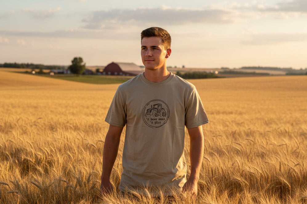 Short sleeve t-shirt with printed logo:  'n boer maak 'n plan.  