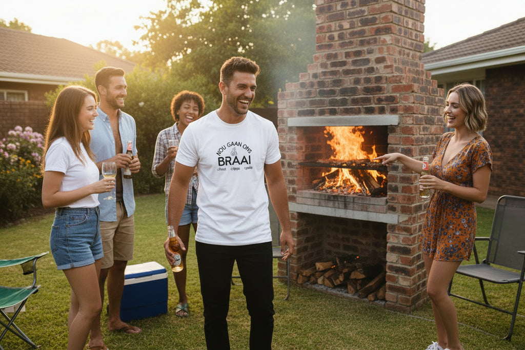 Short sleeve cotton T-shirt with Logo:  NOU GAAN ONS BRAAI