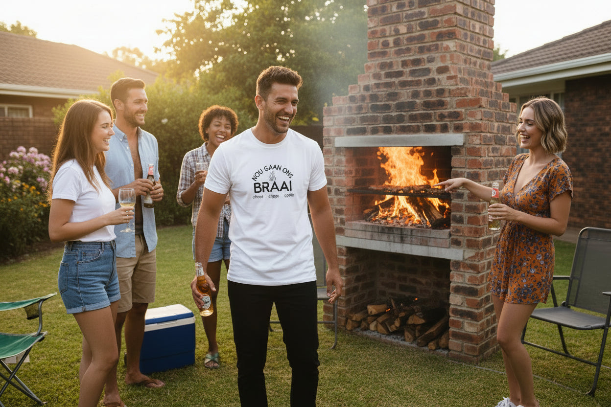 Short sleeve cotton T-shirt with Logo:  NOU GAAN ONS BRAAI