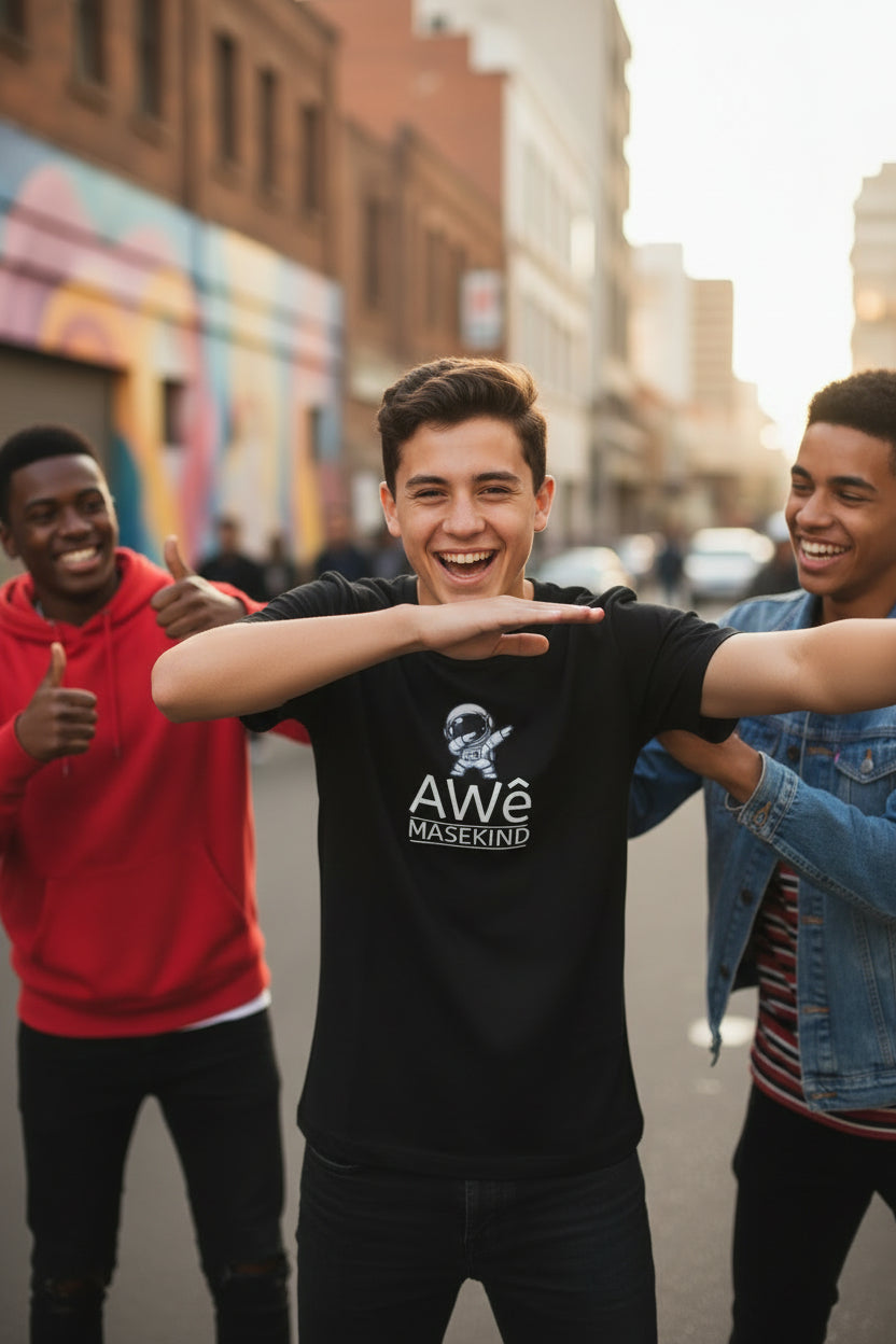 Black t-shirt with 'Awè Masekind' logo 