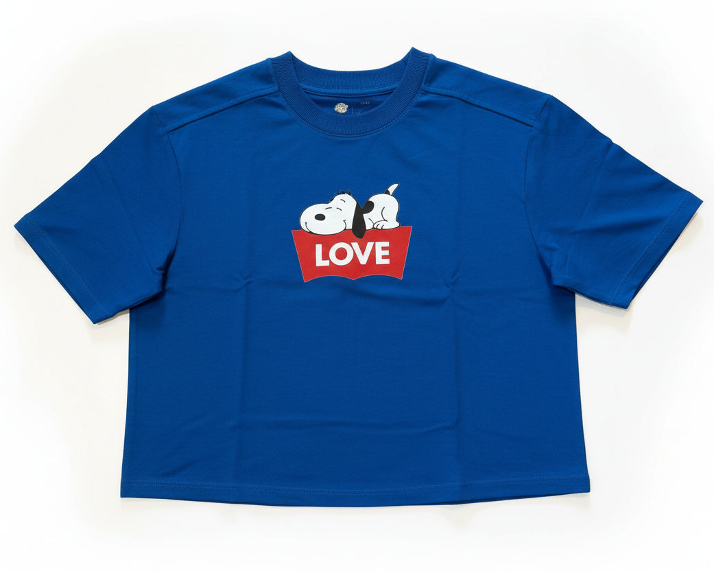 Blue t-shirt with a 'LOVE' graphic print