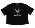 Black t-shirt with a chicken graphic and 'MAPSTIEKS' text