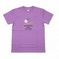 Purple t-shirt with printed text and graphic